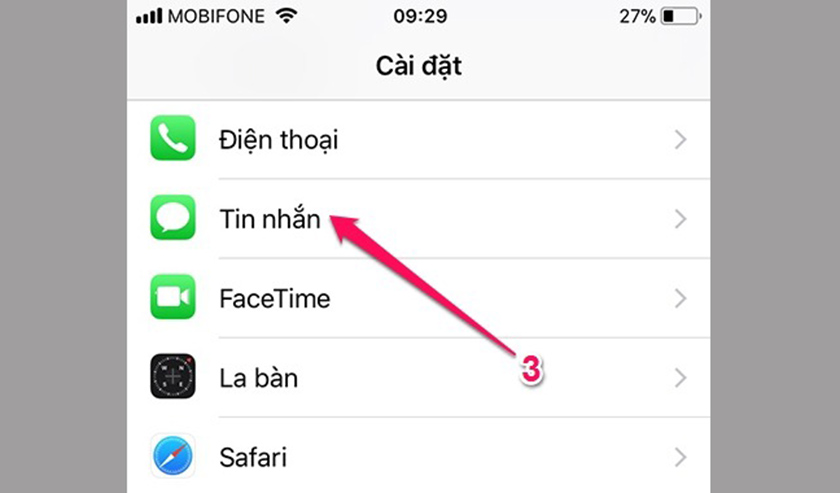 Trong điện thoại iPhone, vào Cài đặt >> chọn Tin nhắn.