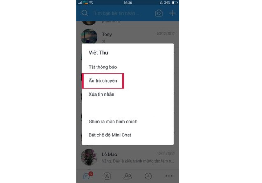 Cách ẩn cuộc trò chuyện trên Zalo Android