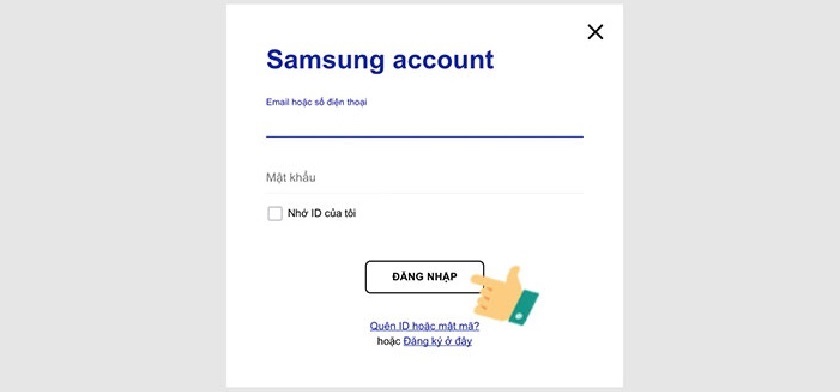 Tiếp theo bạn tiến hành đăng nhập tài khoản Samsung của bạn