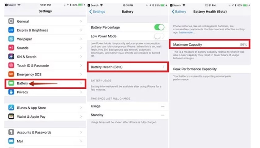 Kiểm tra qua Battery Health trên iOS 11.3