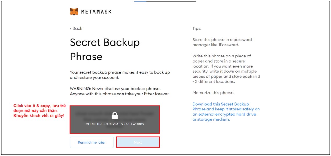 Hướng dẫn tạo tài khoản ví MetaMask - Bước 5