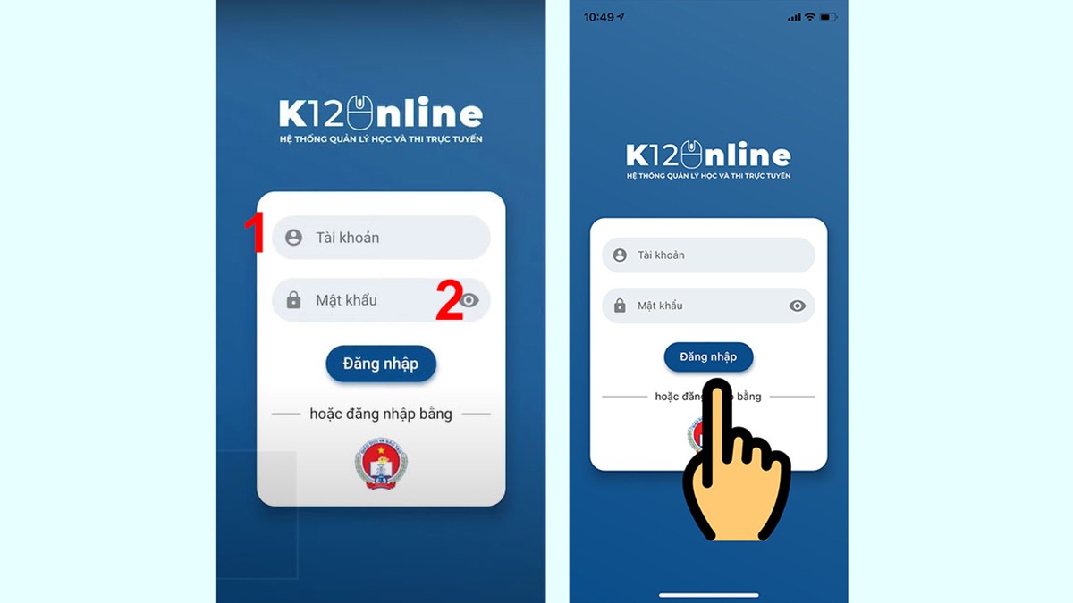 Các bước đăng nhập K12Online trên điện thoại
