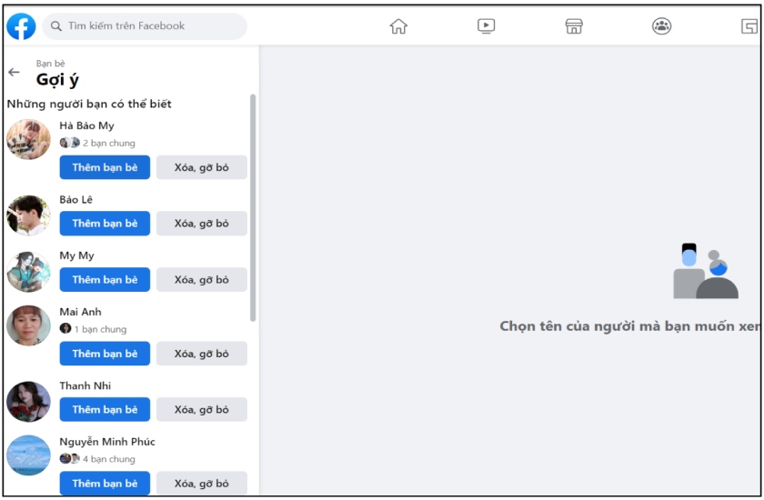 kết bạn Facebook thông qua gợi ý 