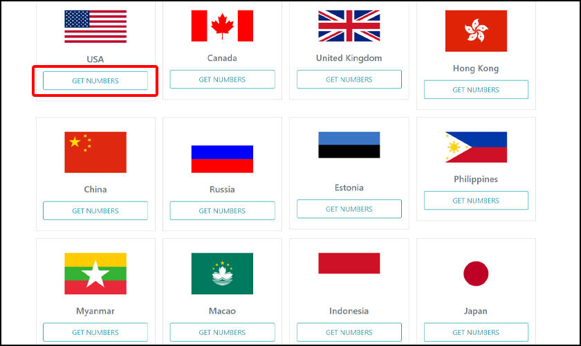 chọn biểu tượng cờ với nước đăng ký số điện thoại ảo