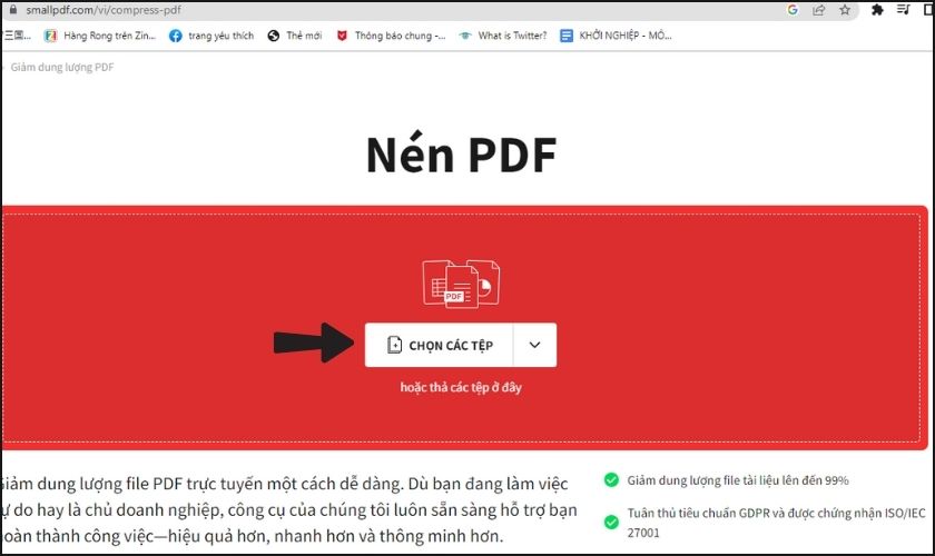 cách giảm dung lượng file pdf bằng small pdf