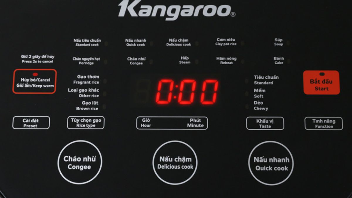 Các thành phần trong bảng điều khiển của nồi cơm điện Kangaroo