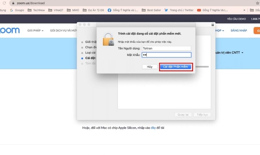 Nhập mật khẩu ID để tải Zoom về máy tính Mac 