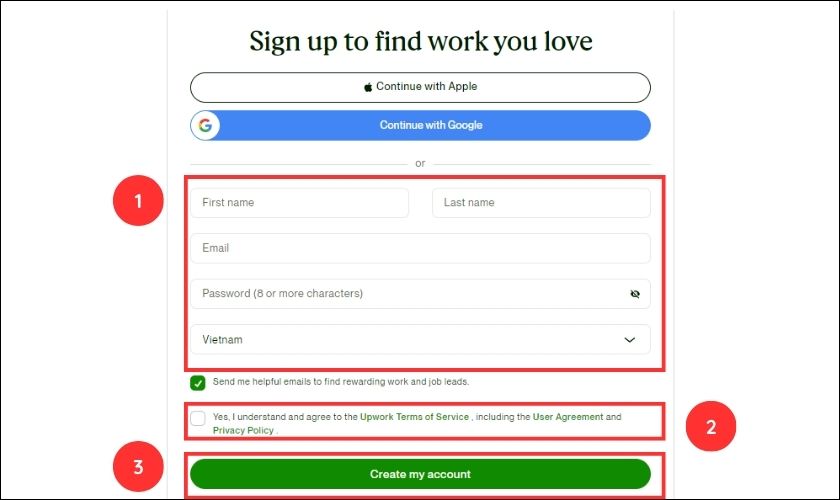 Cách đăng ký tài khoản Upwork 