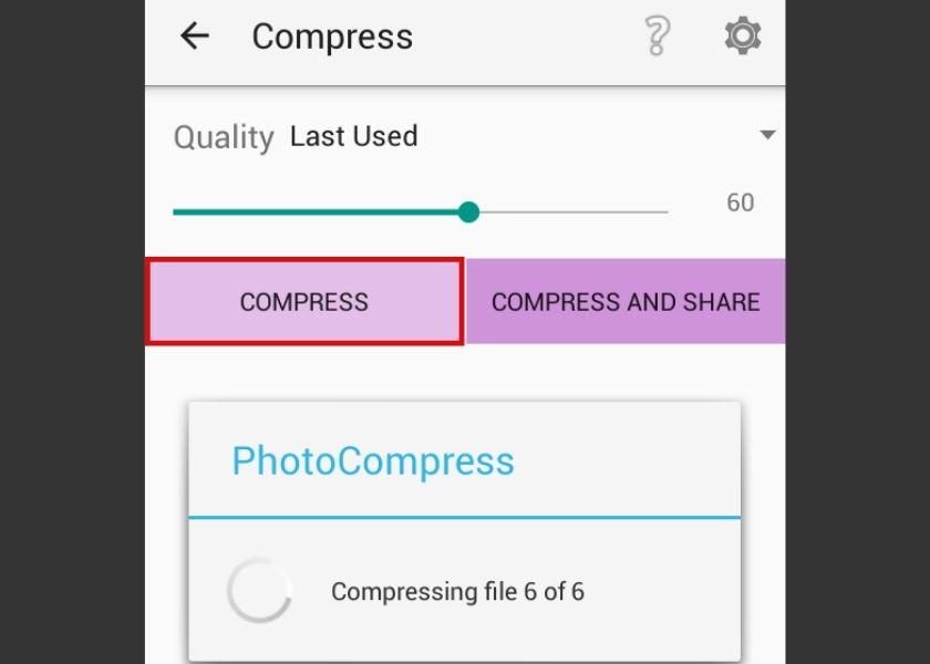 Nhấn chọn compress để giảm dung lượng ảnh 