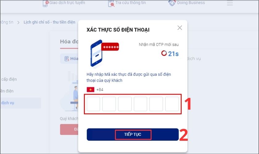 Nhập đúng mã xác thực được gửi tới điện thoại