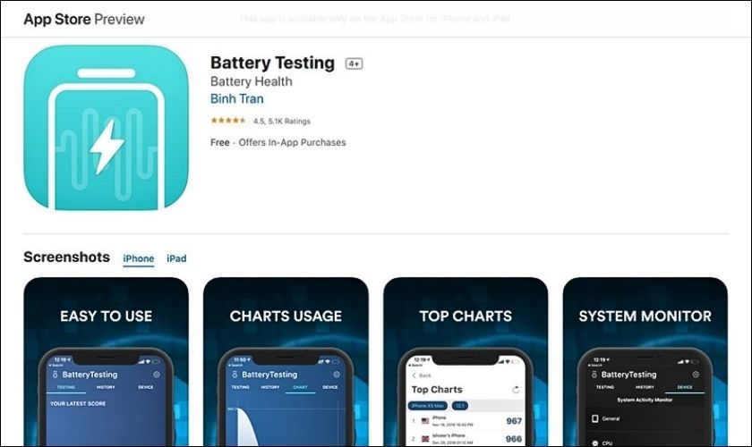 Tải ứng dụng Battery Test trên App Store