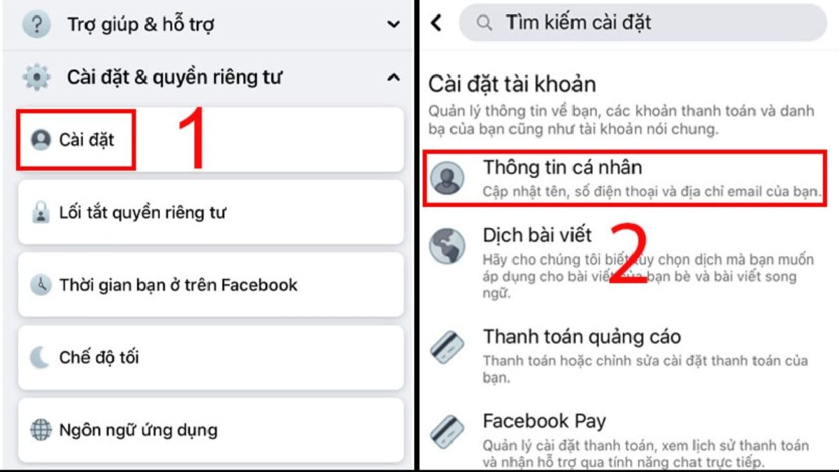 Cách đổi tên Facebook 1 chữ trên điện thoại iPhone bước 2