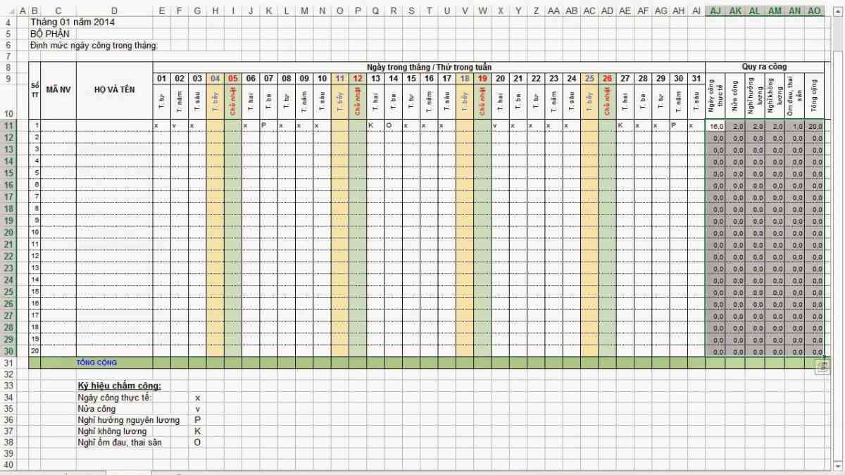 Cách tạo bảng chấm công tự động trong Excel chi tiết nhất 