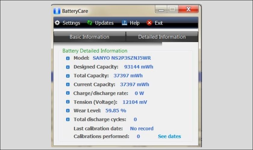 Check pin laptop qua phần mềm BatteryCare