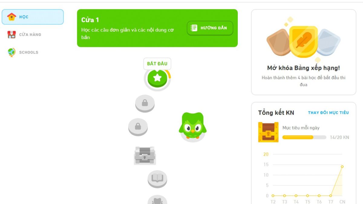 Web học tiếng Anh miễn phí Duolingo